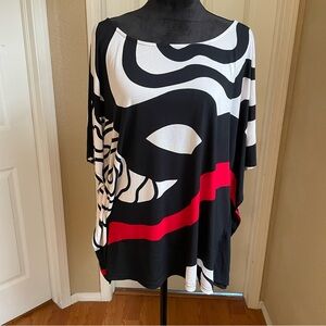 Stylish Black and White Women's Top with Red Accents